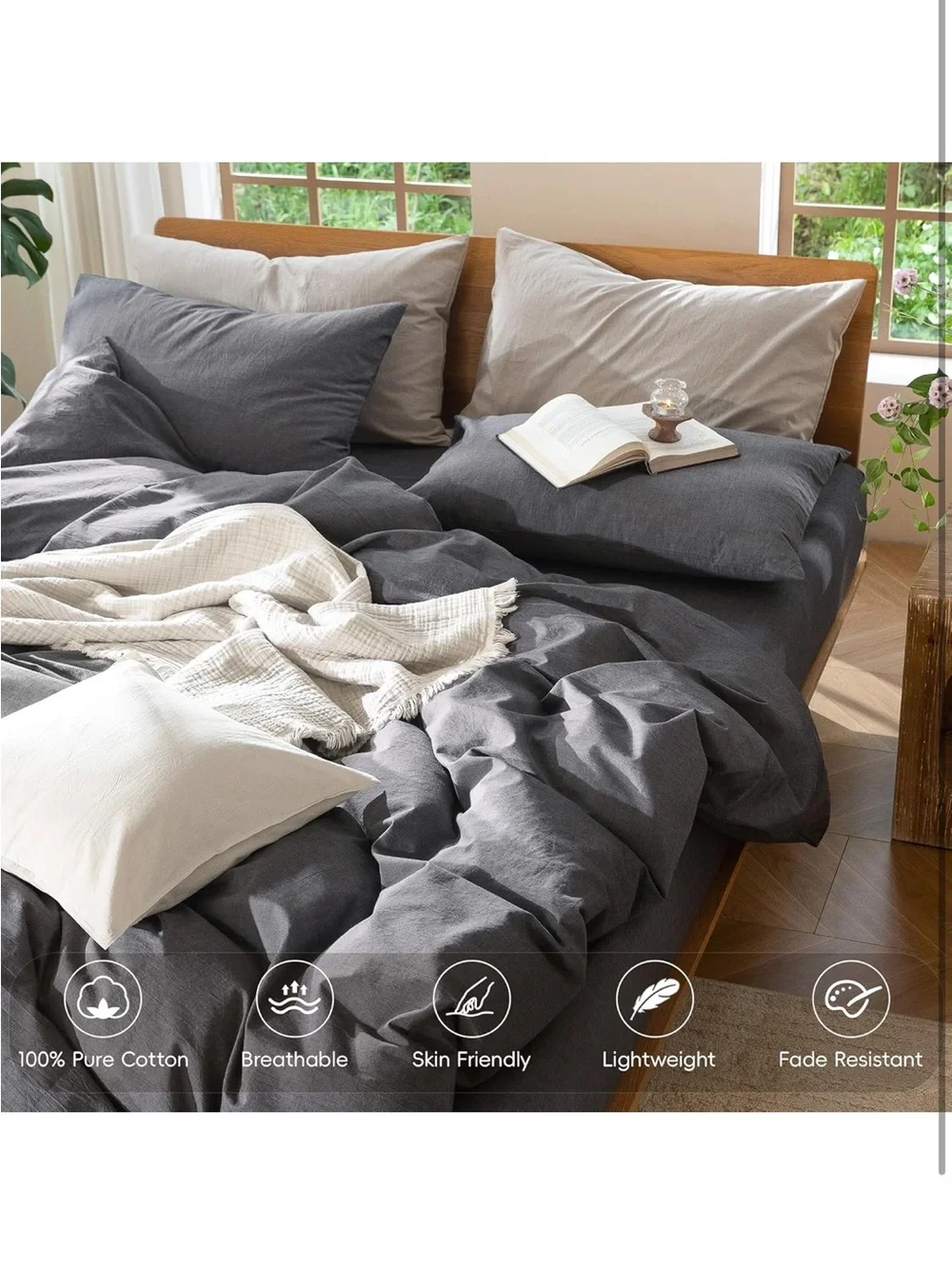NEW MooMee Duvet Cover Set 100% Washed Cotton Linen Like Oversized Queen